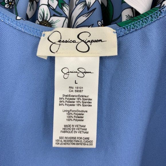 Jessica Simpson L Large One Piece Swimsuit Blue Daisy Ruffle V-neck Lined 0323 - Picture 7 of 8